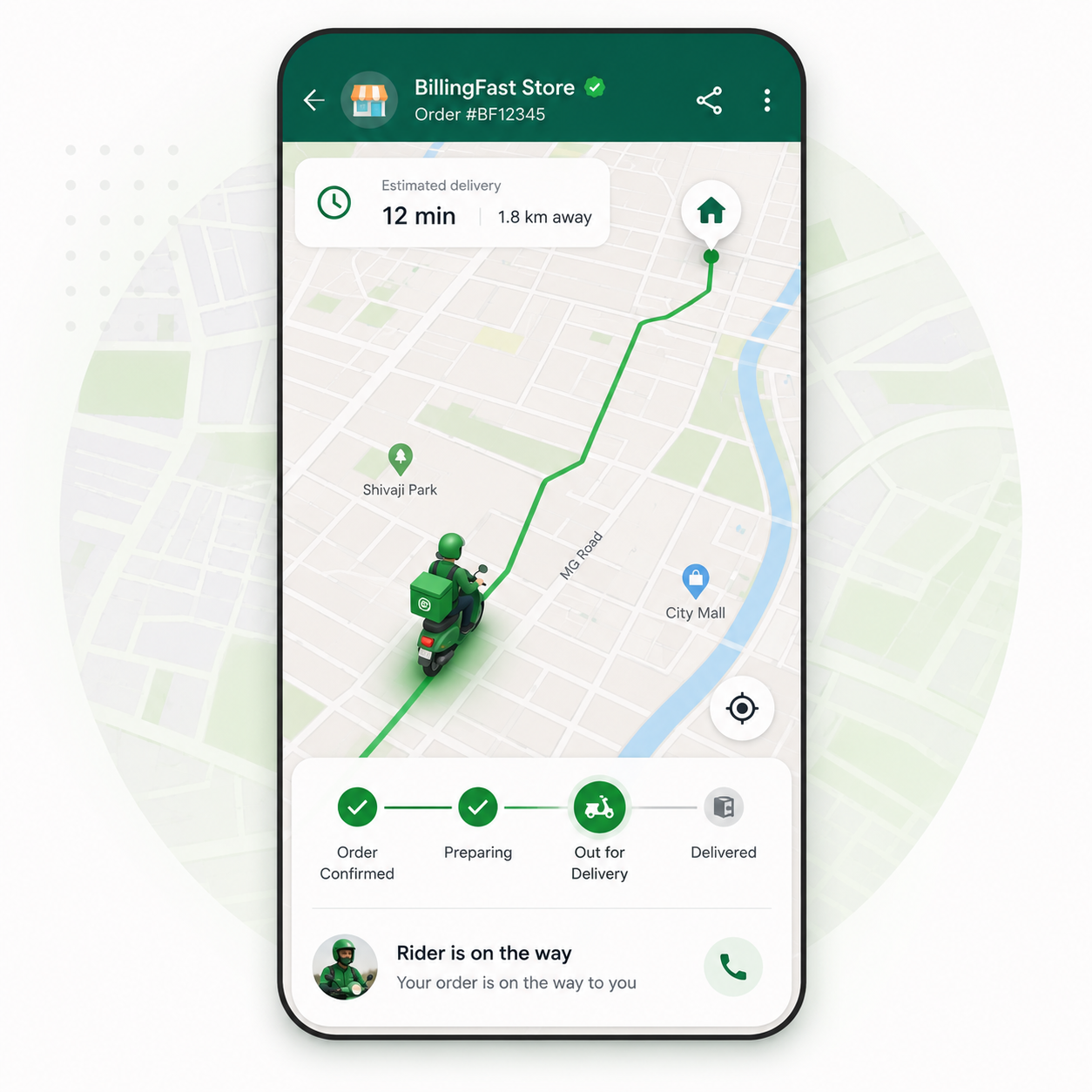 Live delivery tracking on Google Maps for an online store