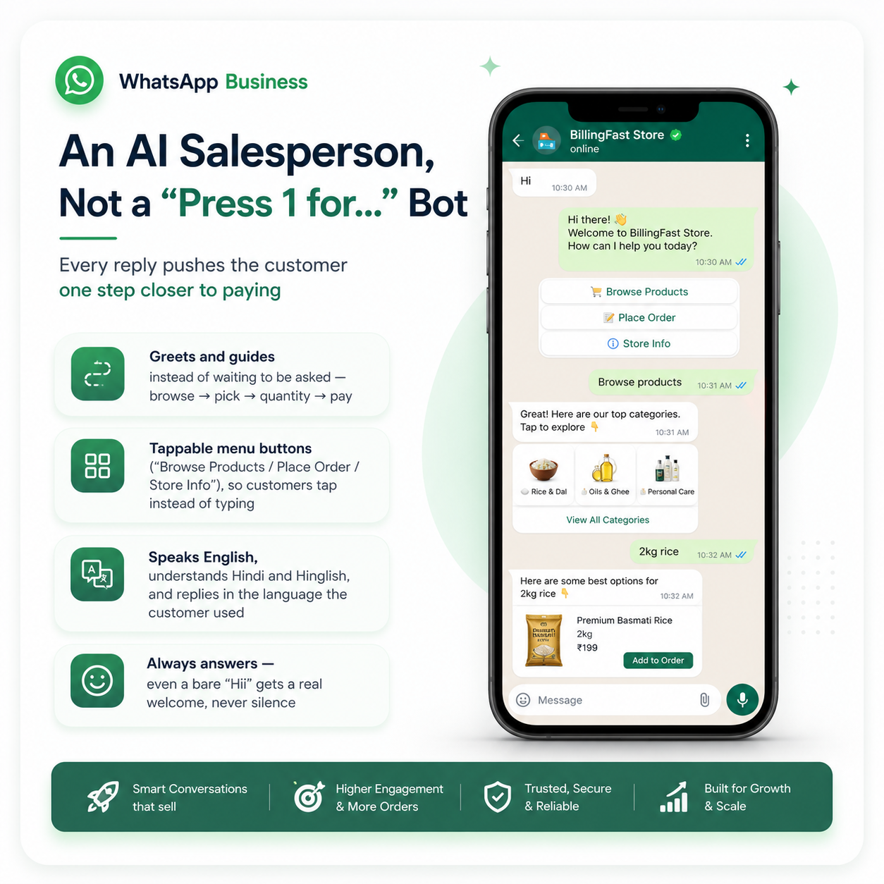 AI salesperson replying on WhatsApp
