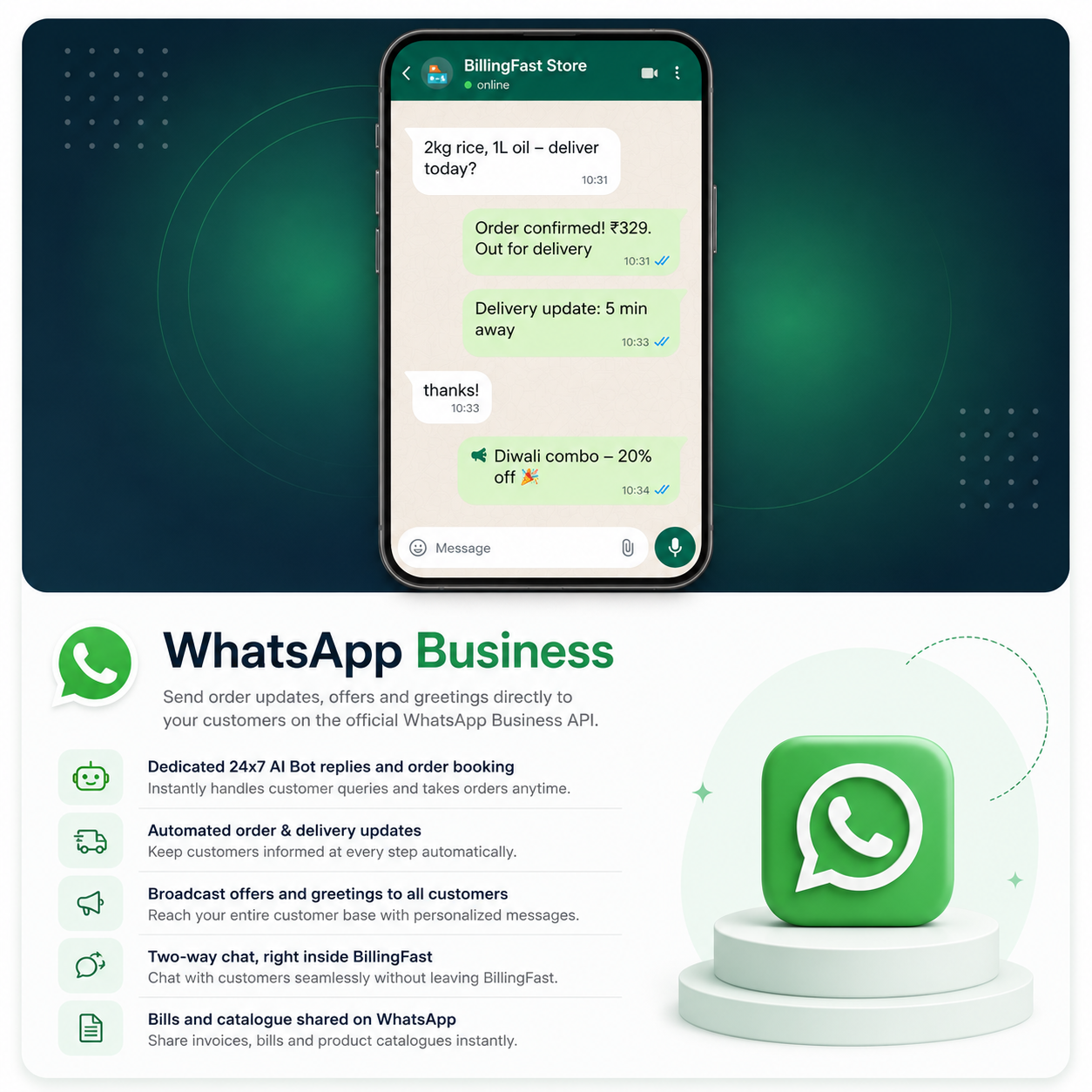 WhatsApp order automation for shops with Billing Fast